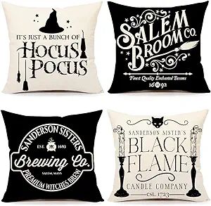 Halloween Decor Pillow Covers 20x20 Set of 4 Halloween Decorations Hocus Pocus Farmhouse Saying B... | Amazon (US)