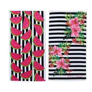 Watermelon Crush and Betseys Paradise 2-Piece Black and White Cotton 36 in. x 68 in. Beach Towel ... | The Home Depot