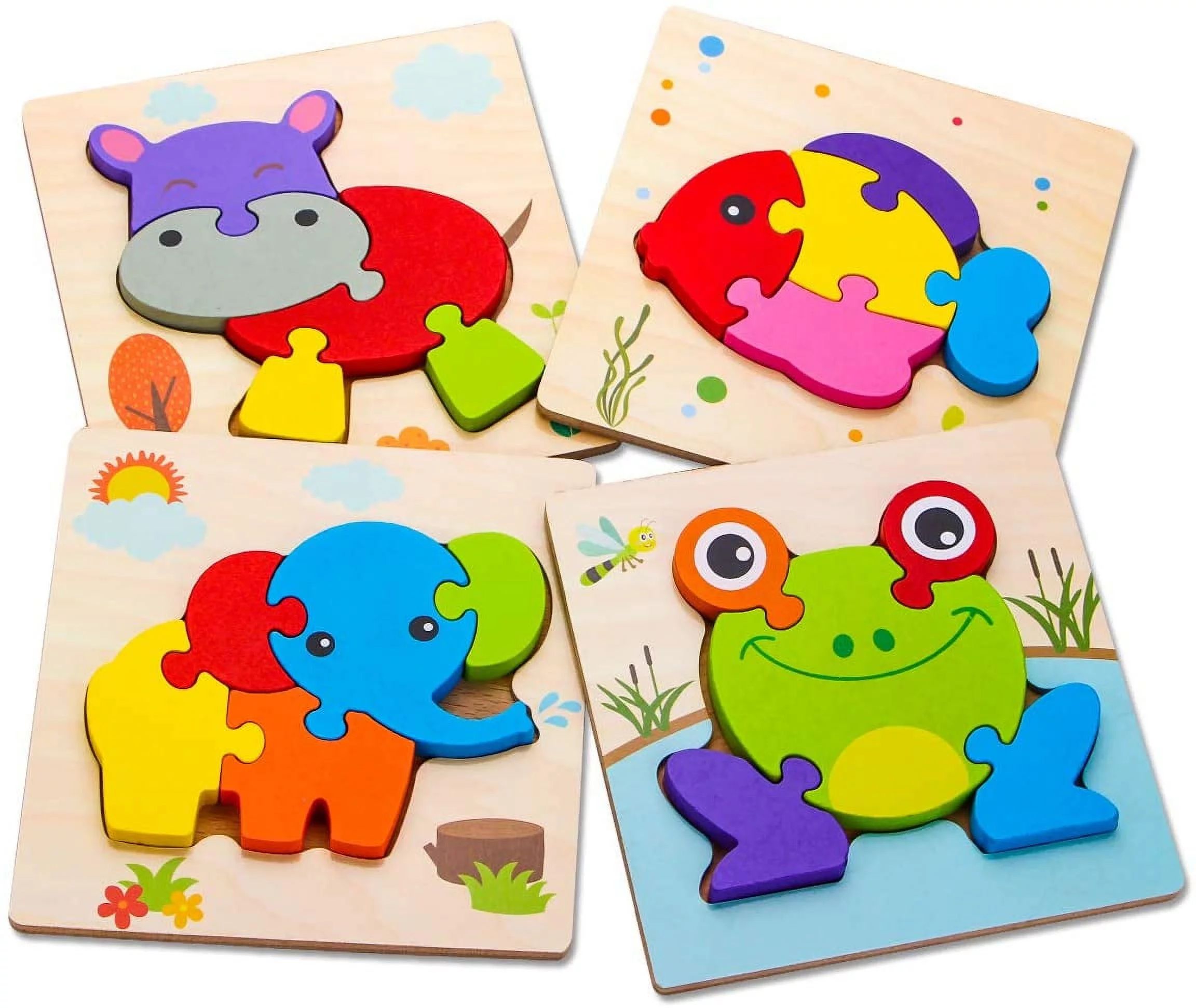4 Pack Wooden Puzzles for Toddlers Animals Jigsaw Puzzles, Montessori Educational Toys Gifts for ... | Walmart (US)