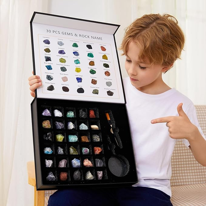 Rock Collection for Kids - 30 Pcs Rocks, Gemstones & Crystals Kit with Learning Guide,Mineral Edu... | Amazon (US)