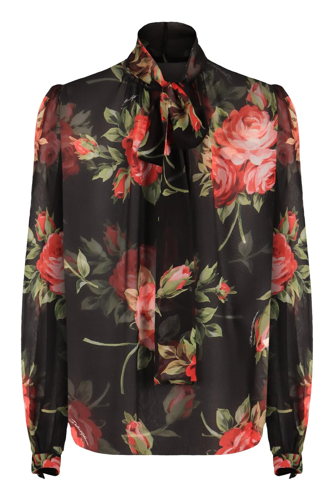 Dolce & Gabbana Rose Bouquet-Printed Chiffon Top | Cettire Global