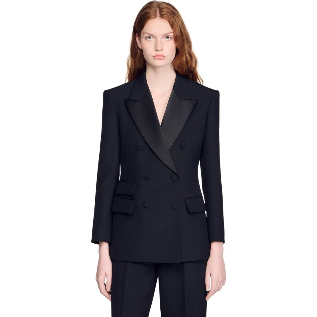 SANDRO Tuxedo jacket with satin collar in Black at Nordstrom, Size 40 Eu | Nordstrom