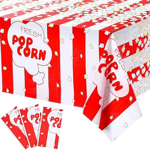 3 Pieces Popcorn Tablecloth Decorations Plastic Popcorn Table Cover Carnival Theme Party Tableclo... | Amazon (US)