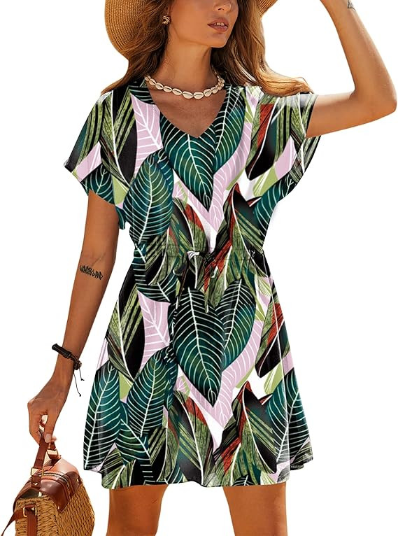 Ekouaer Women's Cover Ups Casual Swimsuit Coverups Flowy Tie Waist Beach Cover Up Dress       Sen... | Amazon (US)