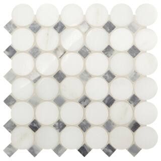 Daltile Premier Accents White and Gray Coin 11 in. x 12 in. x 8 mm Stone Mosaic Floor and Wall Ti... | The Home Depot