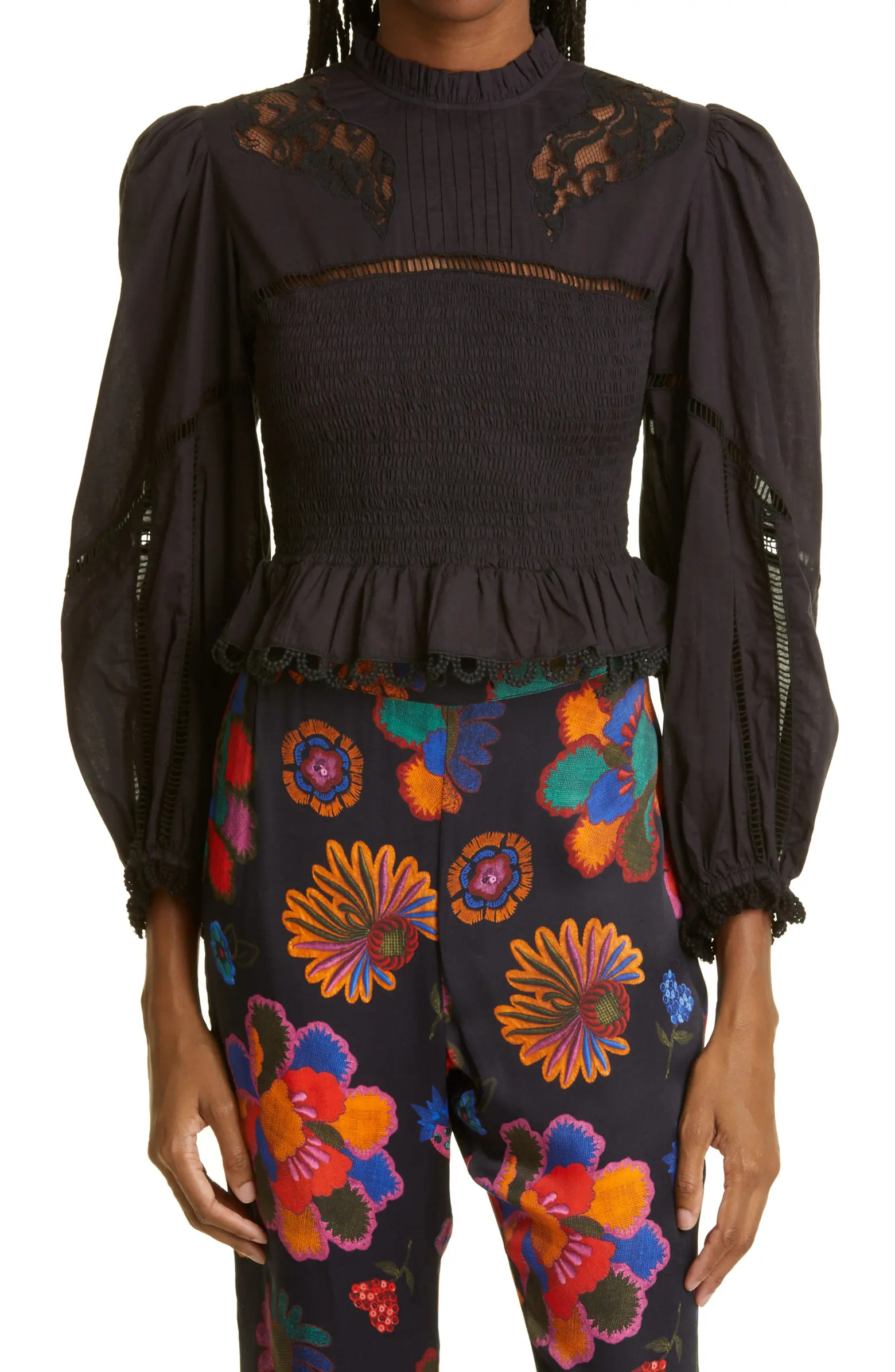 Lace Balloon Sleeve Peplum Blouse | Nordstrom