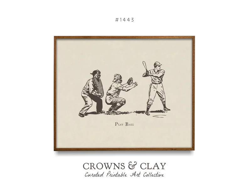 Neutral Baseball Printable Artwork, Vintage Sports Poster, Simple Children's Art Print, Dorm Room... | Etsy (US)