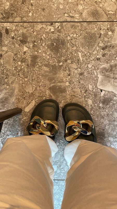 JW Anderson Embellished suede slippers.

MyTheresa, slipper-loafer, outfit inspiration, chunky golden chains, muted olive green, leather, Netherlands. 

#LTKshoecrush #LTKeurope #LTKSeasonal