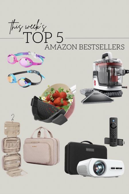 Top 5’amazon best sellers! Kids goggles snap closure tangle and fog free swim pool day carpet and upholstery cleaner and spot remover clip on strainer kitchen gadgets toiletry bag hanging foldable collapsible viral travel bag makeup bag outdoor movie projector amazon fire stick 

#LTKhome #LTKFind #LTKkids