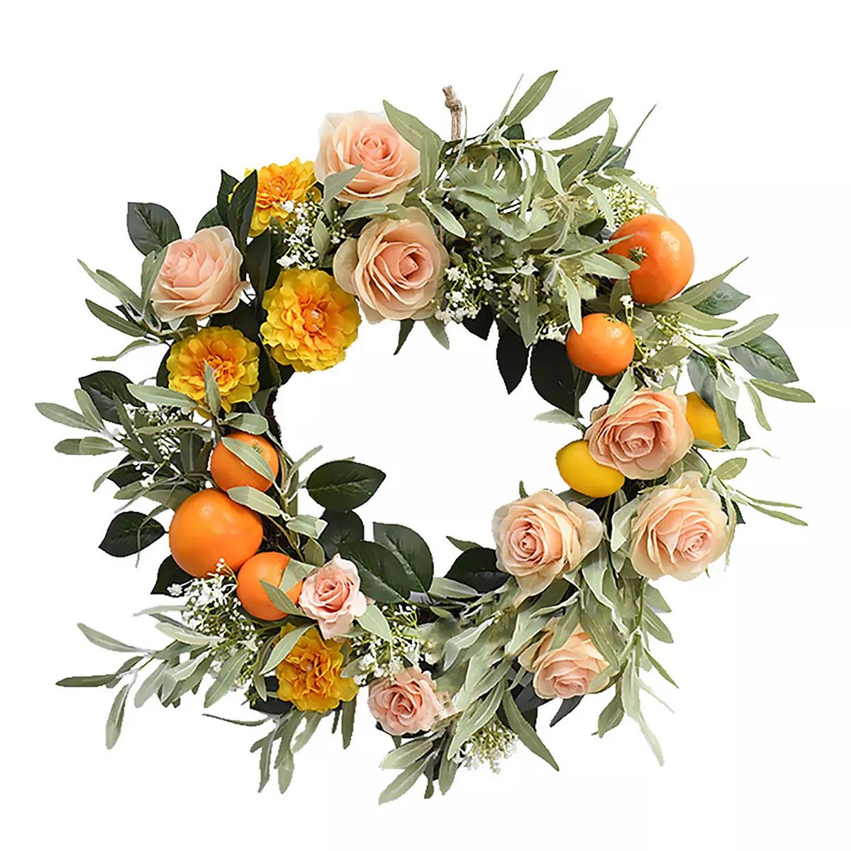 Sonoma Goods For Life® Artificial Tangerine & Cabbage Rose Wreath | Kohl's
