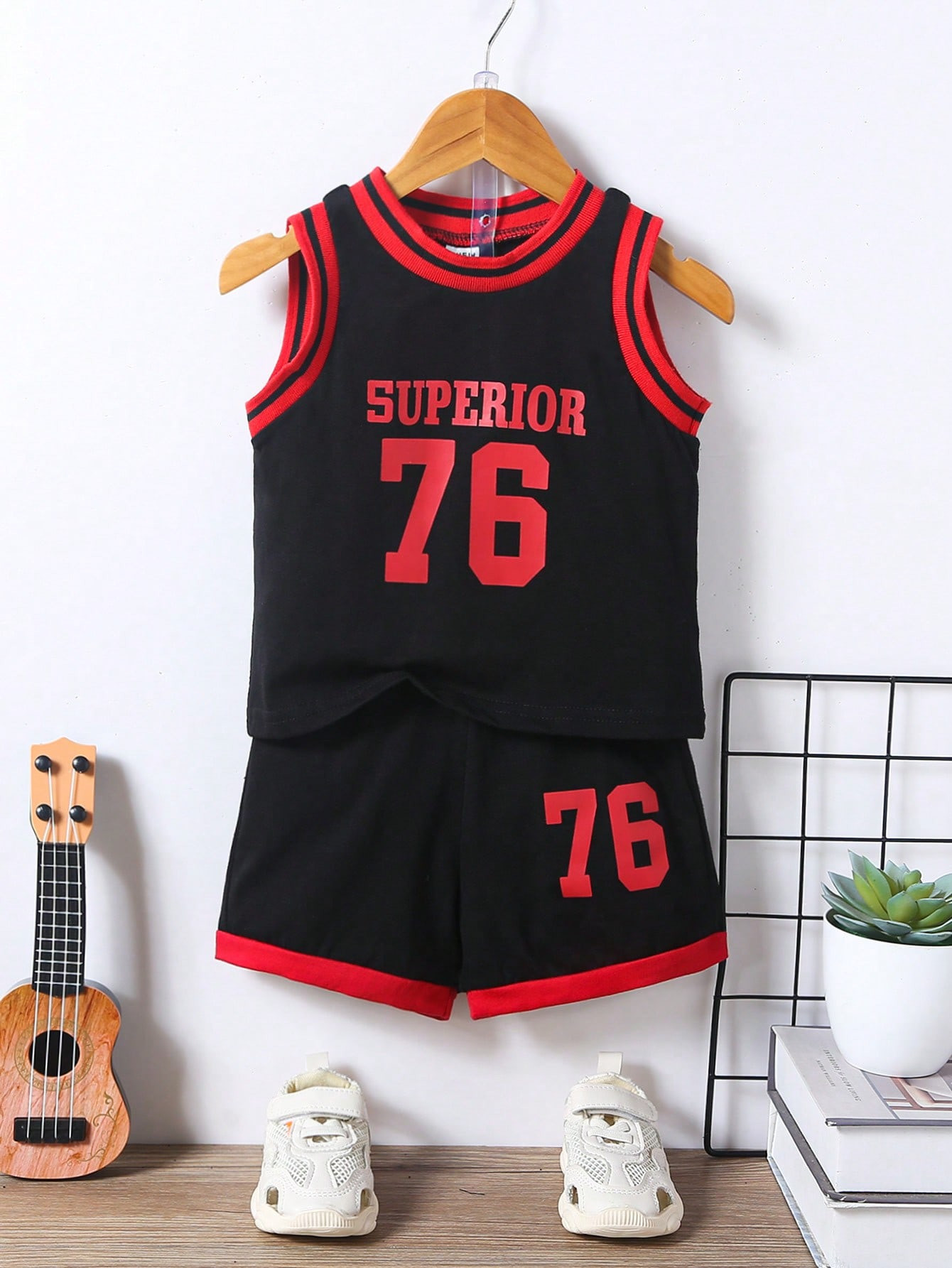 SHEIN Baby Boy Letter Graphic Striped Trim Tank Top & Shorts | SHEIN