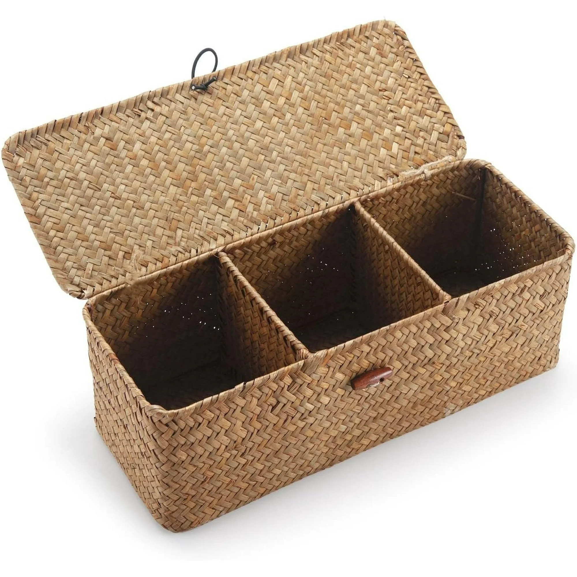 Seagrass Storage Basket with Lid Rectangular Small Woven Shelf Baskets with Sections for Organize... | Walmart (US)