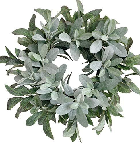 Huashen Spring Flocked Lambs Ear Wreath, Year Round Everyday Foliage Wreath on Grapevine Base wit... | Amazon (US)