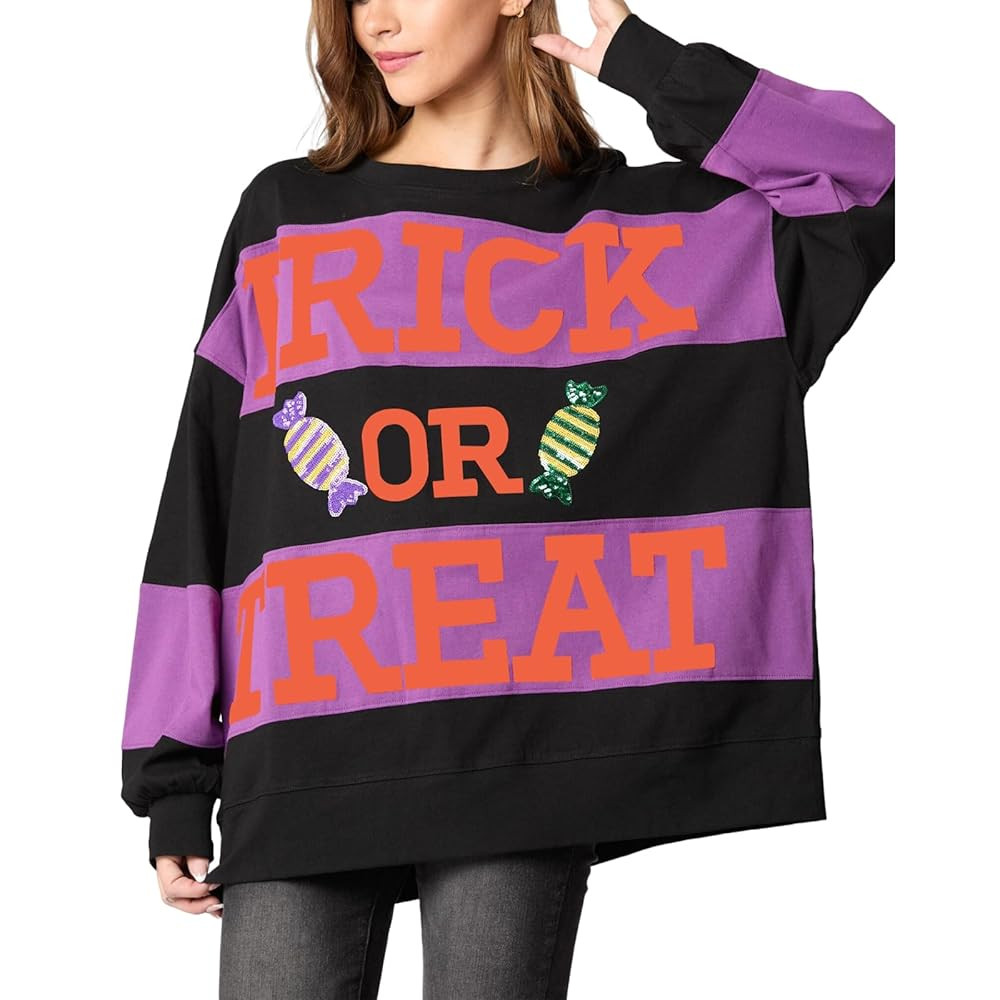 utcoco Oversized Sweatshirt for Women Halloween Letter Print Long Sleeve Shirts Color Block Hoodi... | Amazon (US)