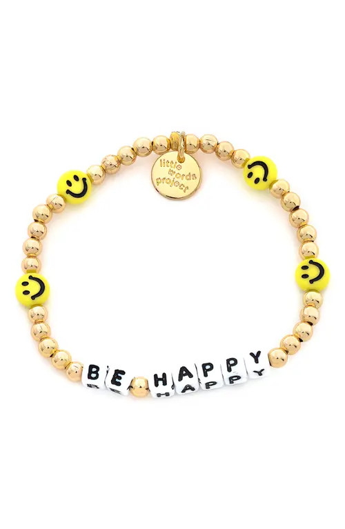 Little Words Project Be Happy Beaded Stretch Bracelet in Gold Yellow at Nordstrom, Size Small | Nordstrom