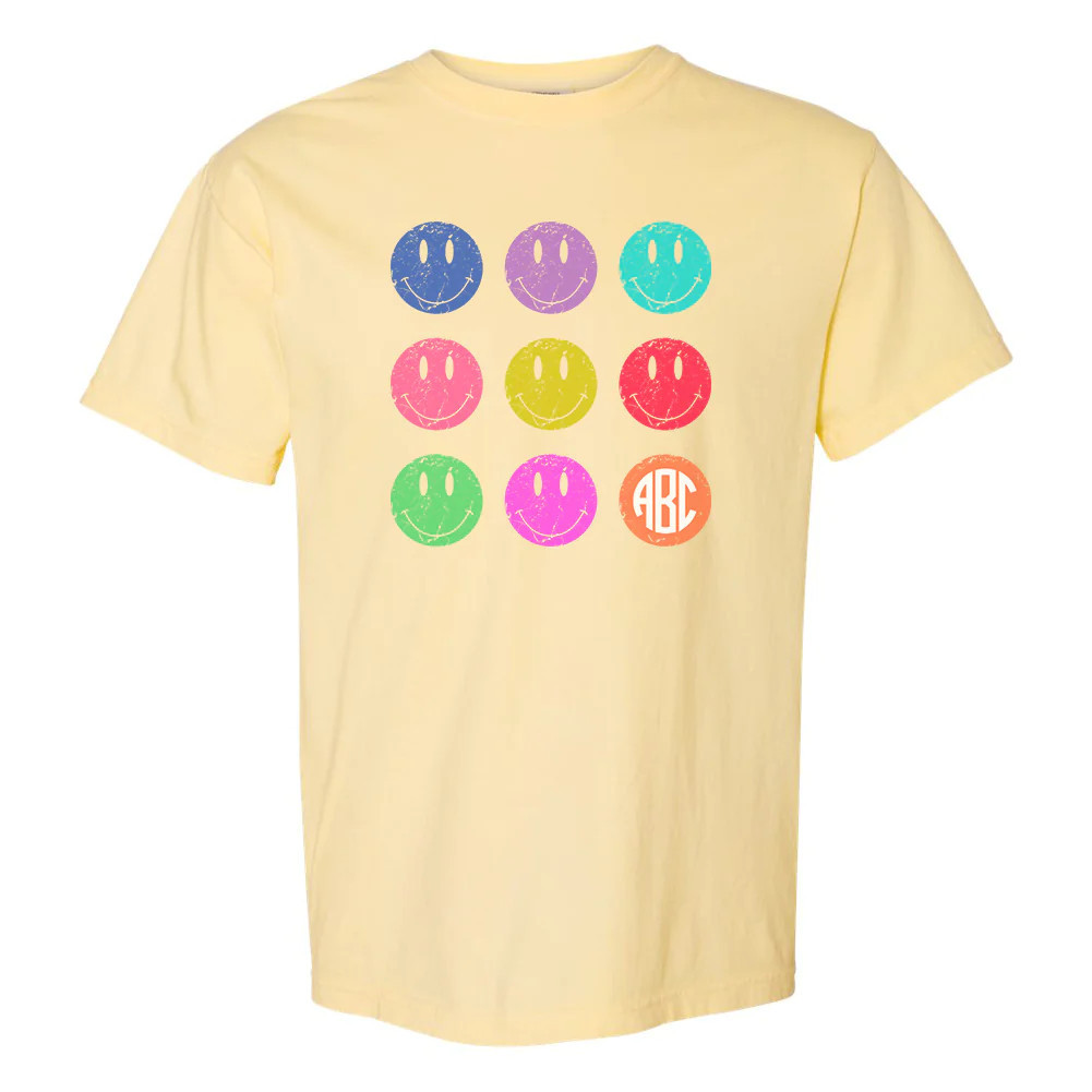Monogrammed 'Retro Smileys' T-Shirt | United Monograms