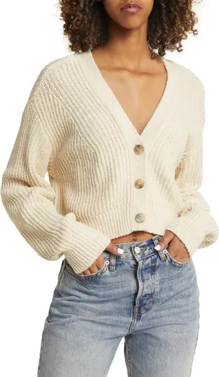 Rib Crop Cotton Blend Cardigan | Nordstrom