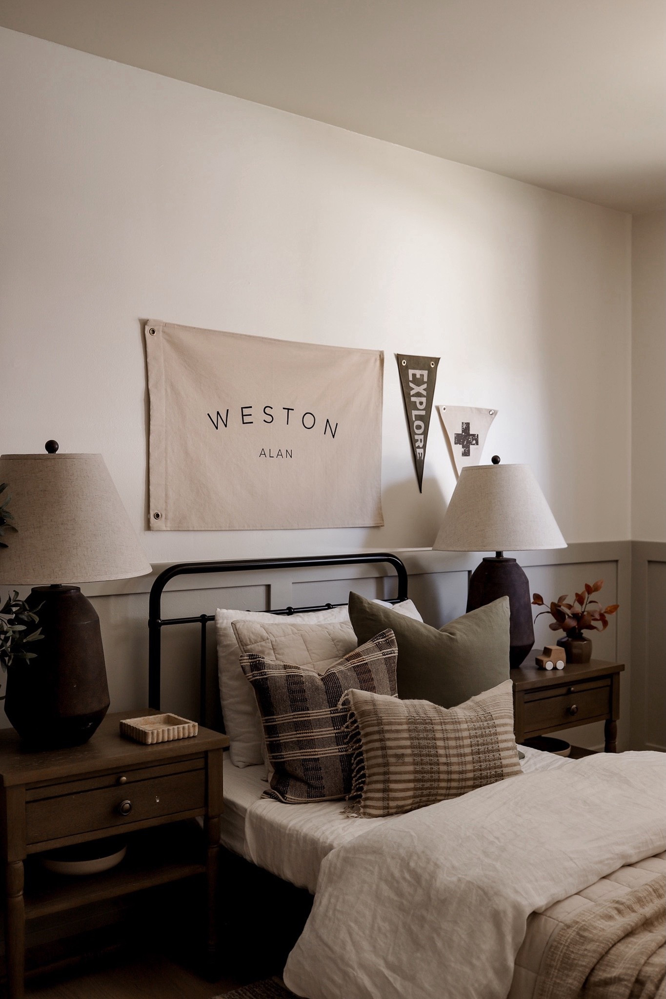 Shop Weston’s room - so many neutral accents that are cute for a little boy’s room! 
WALLS: BM SWISS COFFEE
TRIM: SW JOGGING PATH 

Fall decor. Home decor. Kids room. Boy room  

#LTKHome #LTKSeasonal #LTKKids