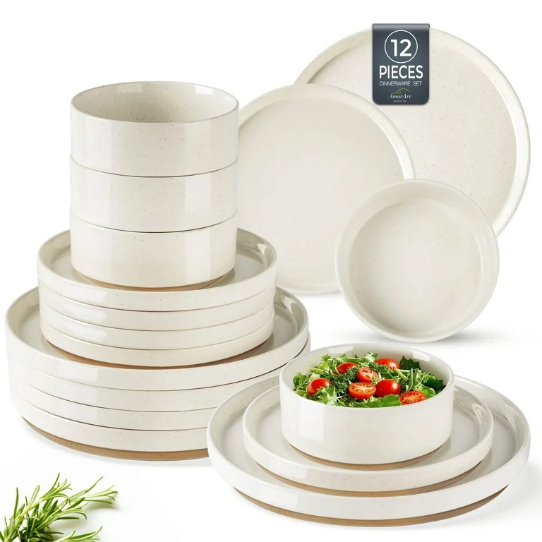 AmorArc Ceramic Dinnerware Set for 4 | Speckled Stoneware Plates and Bowls with unglazed terracot... | Walmart (US)