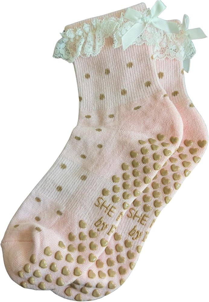 Women\u2019s Non-Slip Grip Pilates Socks \u2013 Pink Ruffle | Amazon (US)