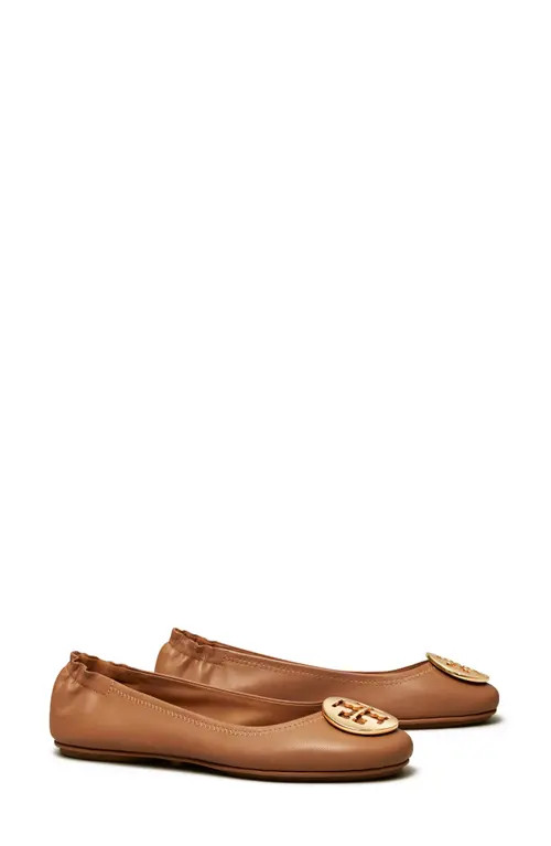 Tory Burch Minnie Travel Ballet Flat in Royal Tan/Gold at Nordstrom, Size 12 | Nordstrom