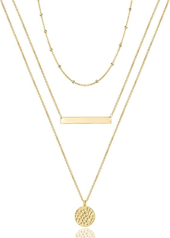 Turandoss Dainty Layered Choker Necklace, Handmade 14K Gold Plated Y Pendant Necklace Multilayer ... | Amazon (US)