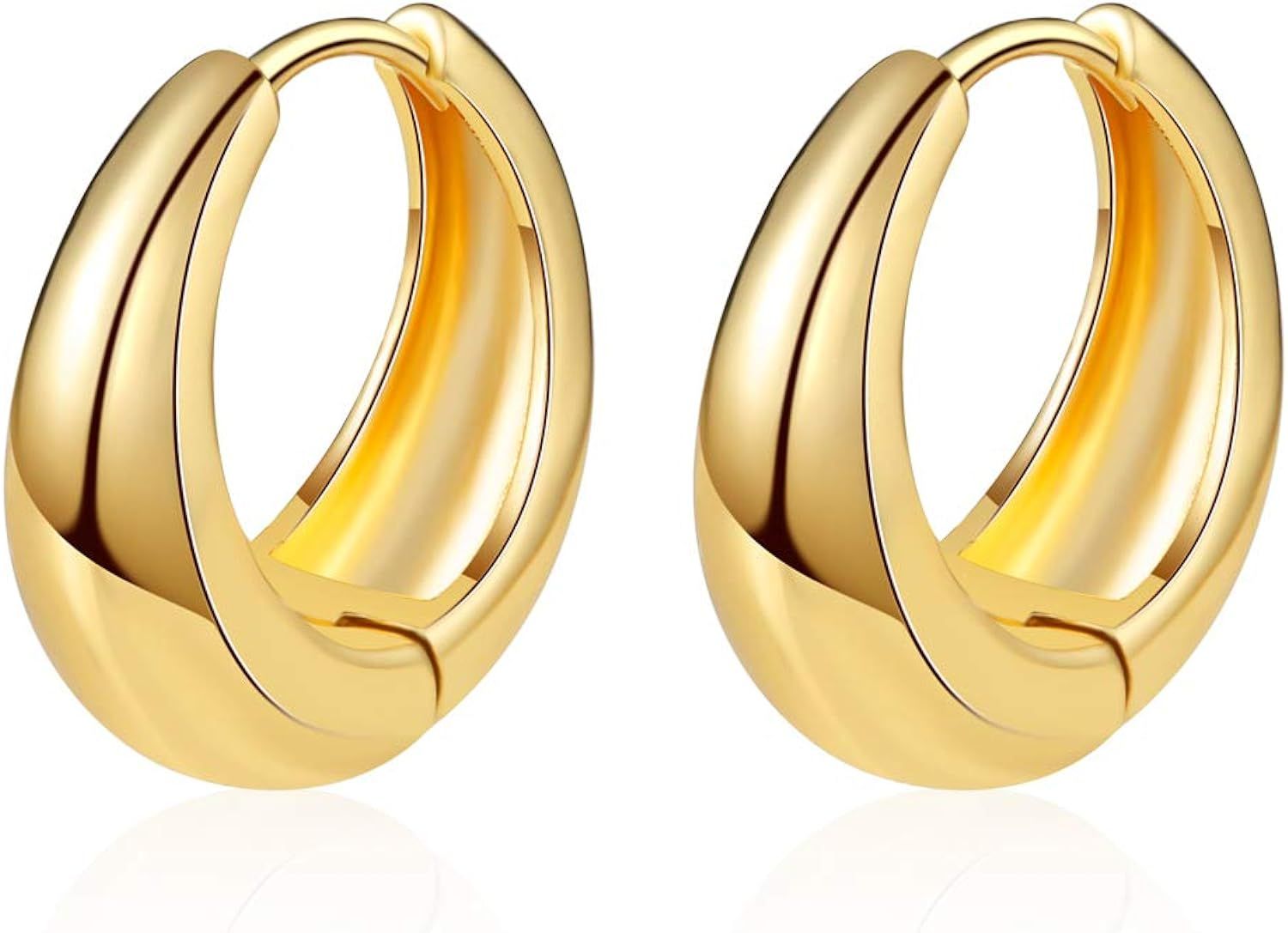UILZ Chunky Hoop Earrings for Women, Small 14K Gold Plated Hypoallergenic Cute Huggie Lightweight... | Amazon (US)