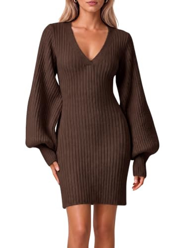 Cicy Bell Women Puff Long Sleeve Sweater Dresses V Neck Knit Pullover Dress | Amazon (US)