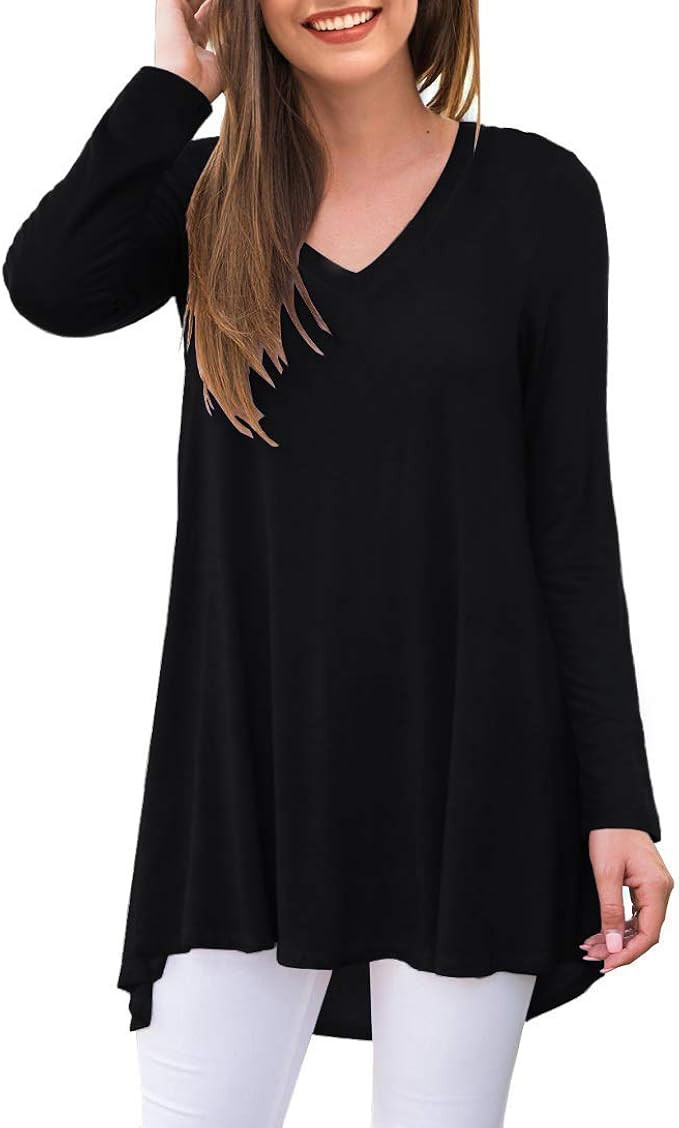 AWULIFFAN Women's Fall Long Sleeve V-Neck T-Shirt Sleepwear Tunic Tops Blouse Shirts | Amazon (US)