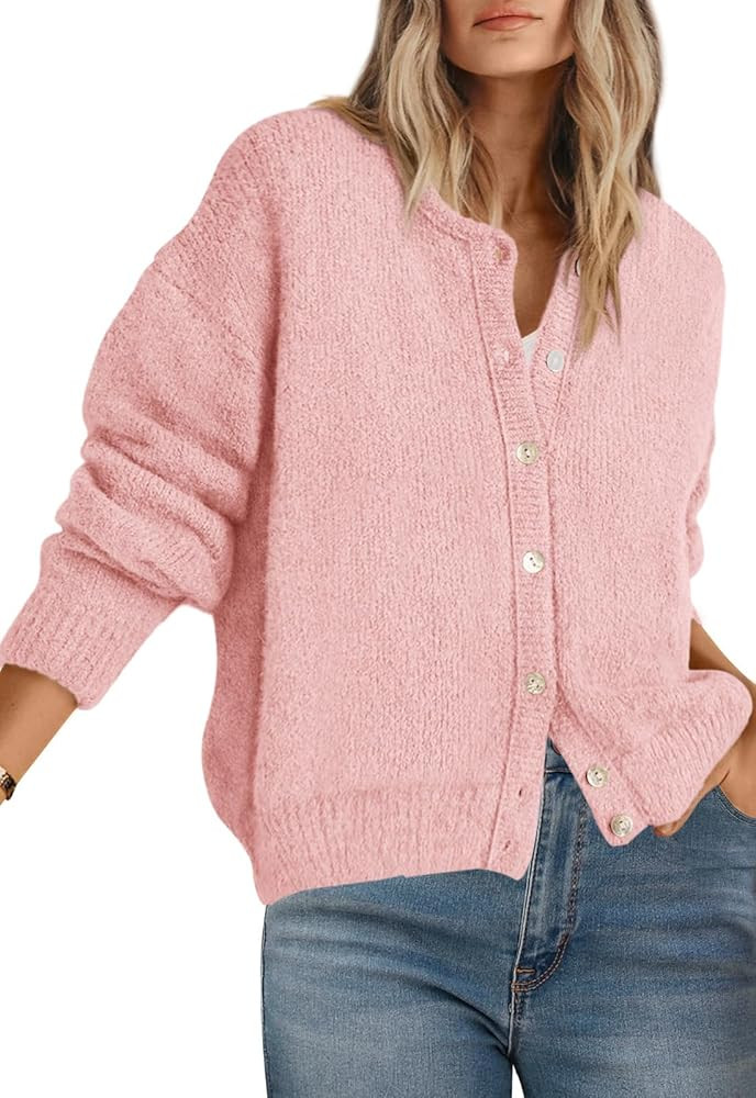 PRETTYGARDEN Long Sleeve Crewneck Button Down Womens Sweaters Spring Open Front Chunky Cardigan S... | Amazon (US)