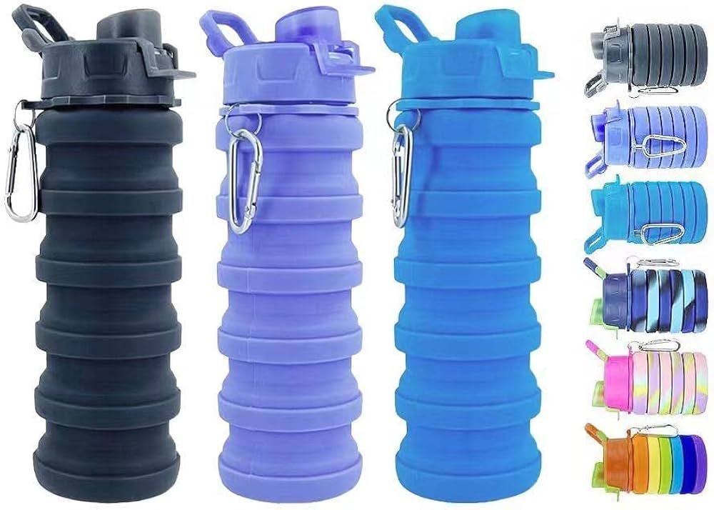 konlongzan Collapsible Water Bottles 3 Pack Silicone Water Bottle with Carabiner BPA Free Expanda... | Amazon (US)