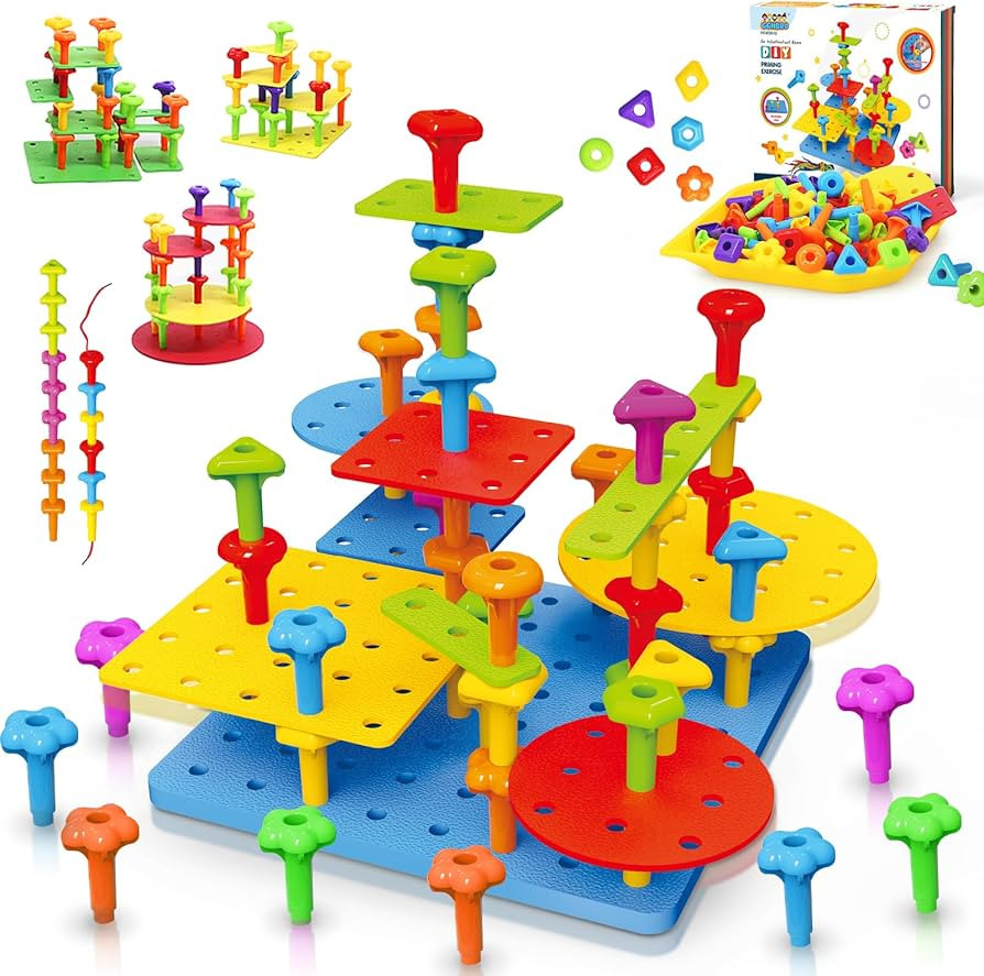 Peg Board Toy set 73Pcs DIY Building Stacking Toys for Kids 3-6 Years Old,STEM Educational Kids T... | Amazon (US)