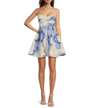 MarchesaMuse by Marchesa Chloe Dye Print A-Line Linen Dress | Dillard's