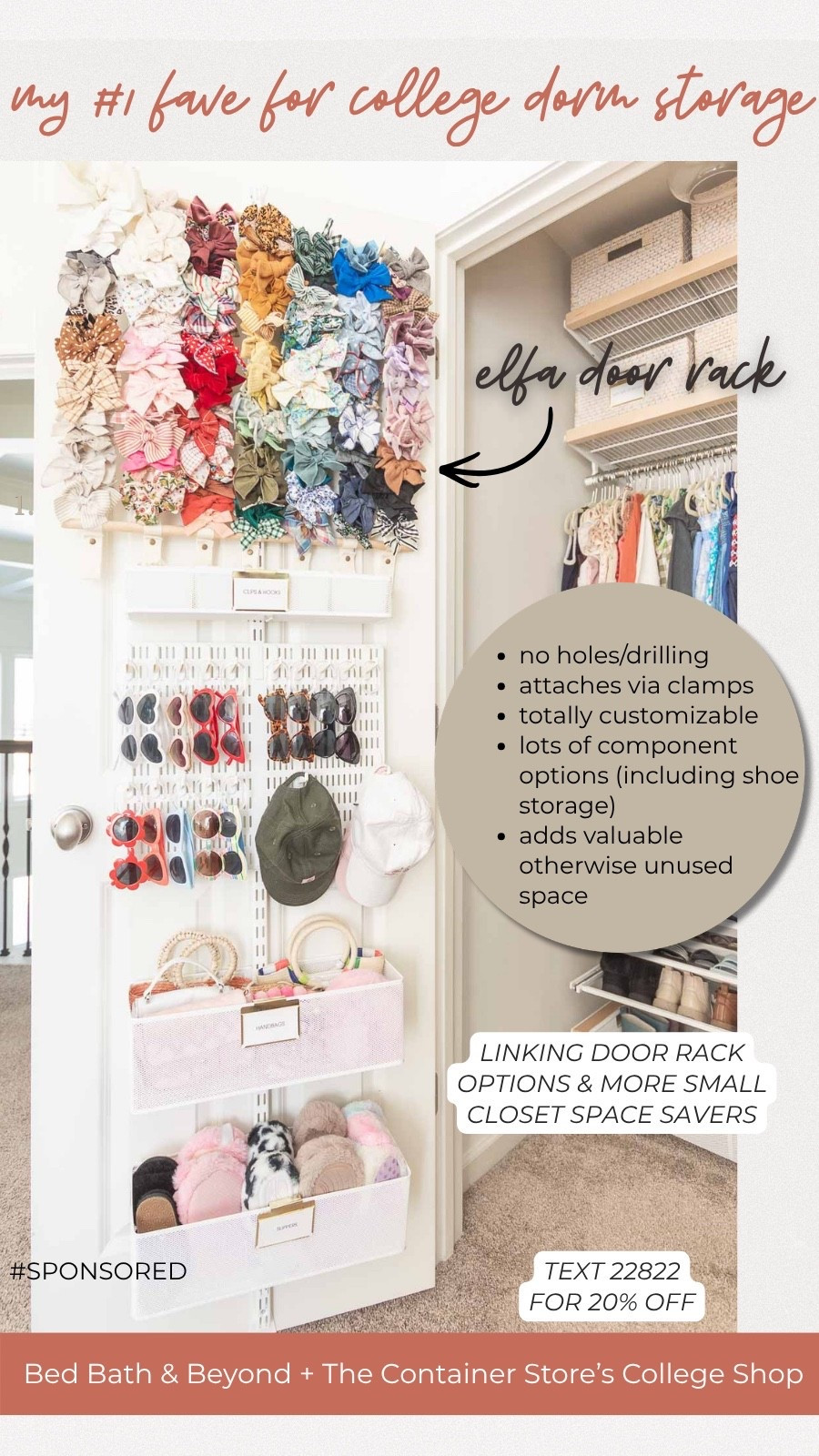 #sponsored @The Container Store — Bed Bath & Beyond is BACK and the Bed Bath & Beyond + The Container Store’s College Shop is officially here. It has everything you could need from storage to decor and if you’re prepping for a college move in — especially in the confines of a small dorm — the Elfa door storage rack is my absolute number 1 recommendation. No drilling, no holes, just clamps making it easy to add to each and every door, making the most of every inch of vertical space. They’re customizable and even have shoe rack options. I’m including a few pre-curated solutions here, along with a few other smart closet solutions to make the most of those tiny dorm closets. Text 22822 for 20% off.

#LTKHome #LTKKids #LTKmomlife
