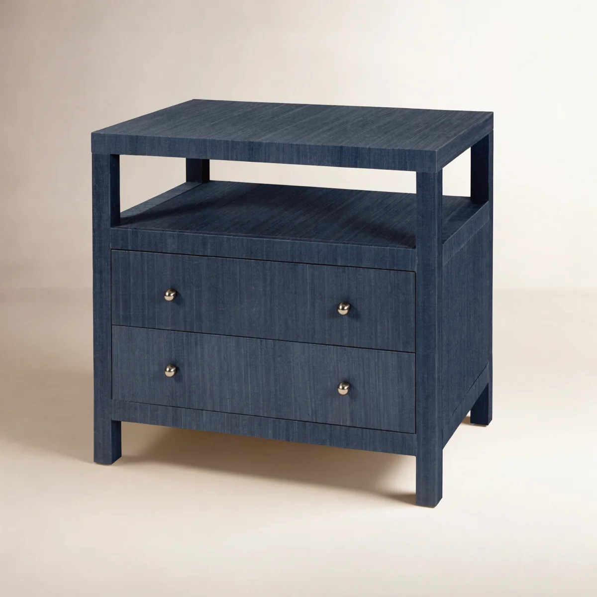 Celine 28 in. W Raffia 2 Drawer Nightstand with Shelf, Blueberry | Wayfair North America