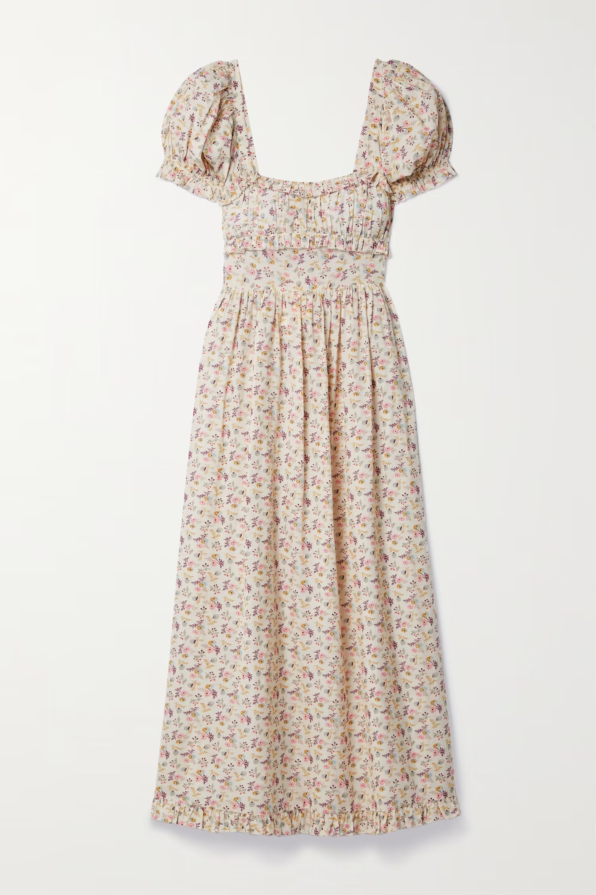 Gia ruffled floral-print organic cotton-blend voile midi dress | NET-A-PORTER (UK & EU)