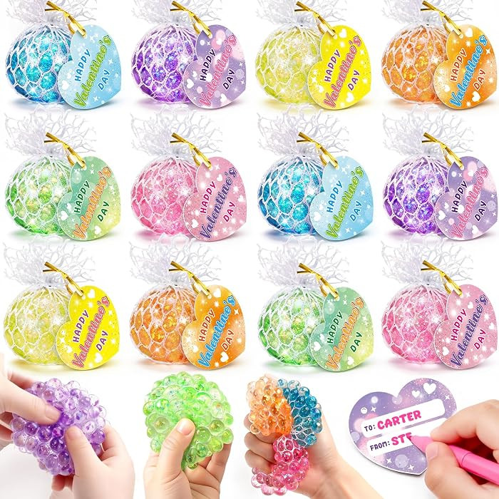 Valentines Day Gifts for Kids Class, 24 Pack Fidget Stress Balls with Valentines Day Card Squeeze... | Amazon (US)