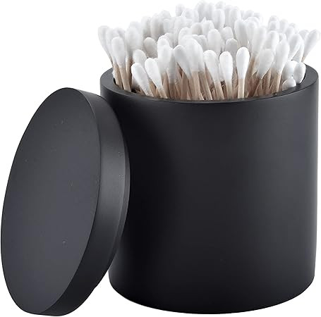Rzoeox Cotton Swab Holder with Lid, Matte Black Resin Cotton Ball Canister, Cosmetics Countertop ... | Amazon (CA)