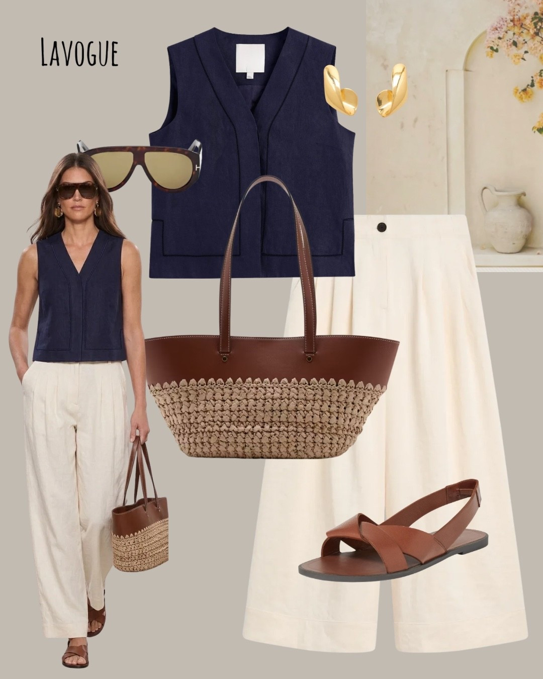 A navy linen vest and cream wide-leg pants paired with a natural tote and brown sandals for a chic, timeless look. Simple, sophisticated, and summer-ready 💙

Shop Below 👇🏼

#LTKootd #LTKSeasonal #LTKWorkwear