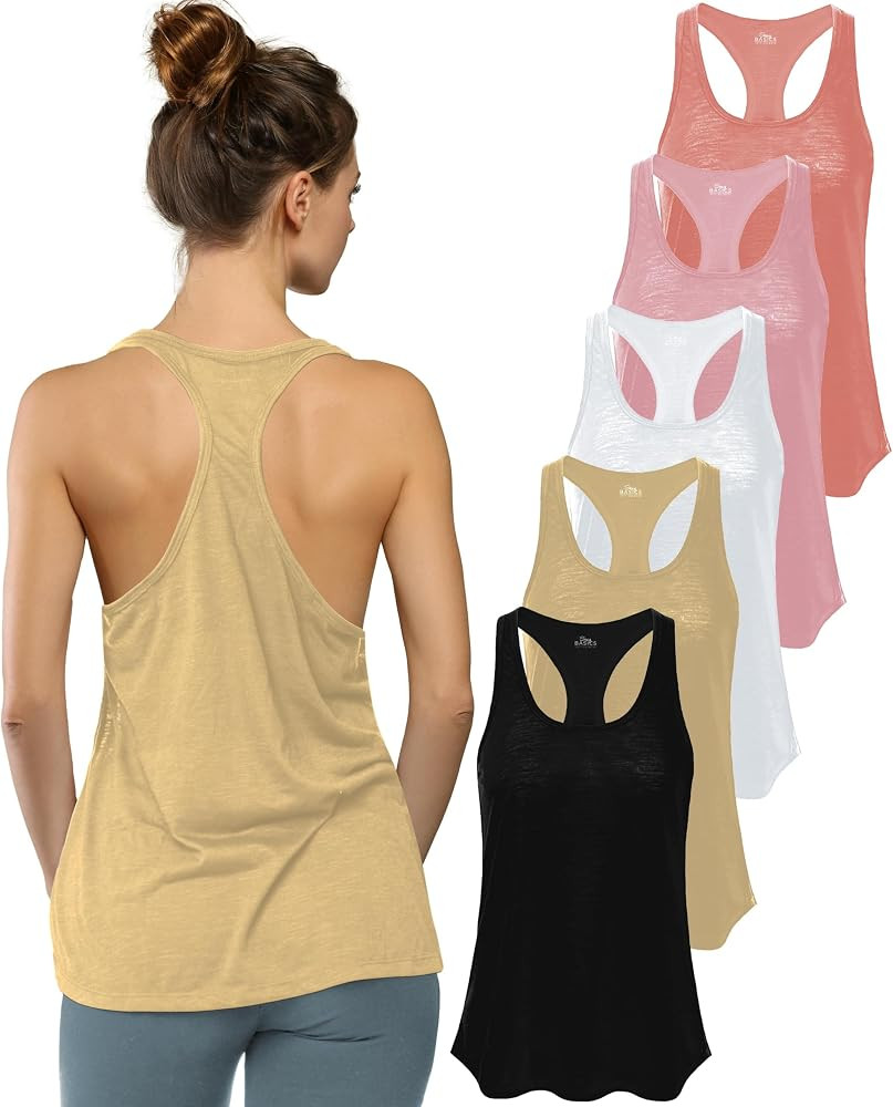 Sexy Basics Women's Everyday Flowy Burnout Slub Racer Back Tanks | Active Workout Tops | Multi Pa... | Amazon (US)