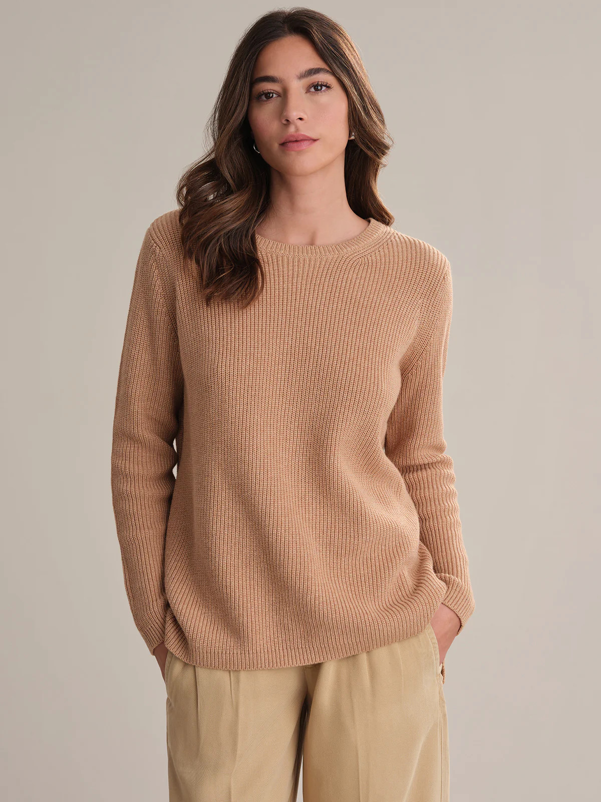Emma: Crewneck Shaker Stitch Cotton Sweater | 525 America