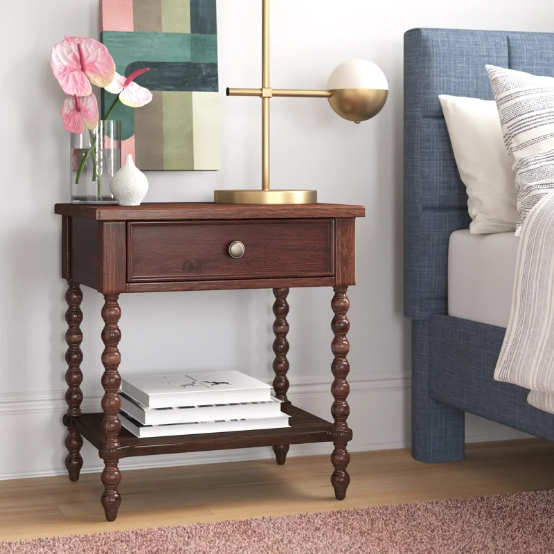 Beckett Turned Wood Spindle Nightstand with Drawer & Shelf | Wayfair North America