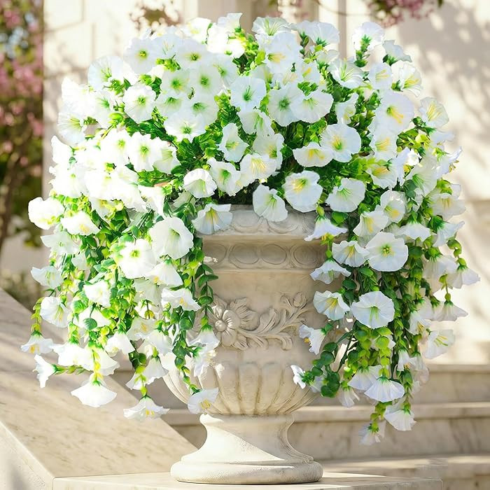 Ivydale 2 PCS Artificial Fall Hanging Flowers Fake Plants for Outdoor,Faux Silk White Morning Glo... | Amazon (US)