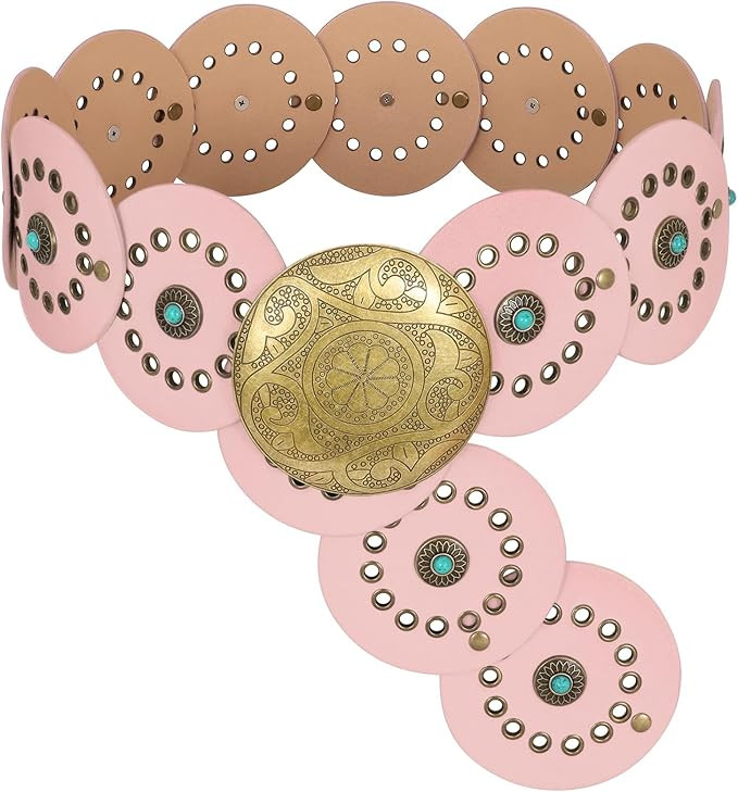 XZQTIVE Western PU Leather Belts for Woman Concho Cowgirl Cowboy Disc Belt for Ladies Wide Boho C... | Amazon (US)