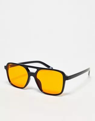 ASOS DESIGN – Modisches Pilotenbrille mit feinem Gestell und orangefarbenen Gläsern | ASOS (Global)