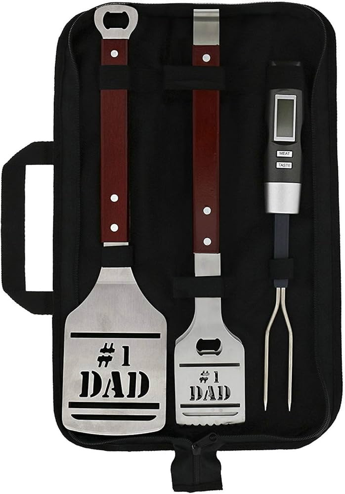 BBQ Grill Tools Set Gift for Dad, 4 Piece Set, Number 1 Dad Tongs, Spatula, Digital Thermometer a... | Amazon (US)