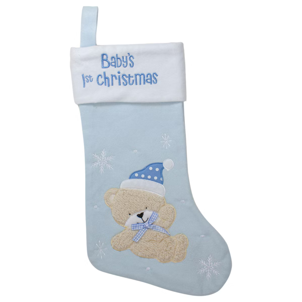 Northlight Baby's 1st Christmas Embroidered Teddy Bear Stocking - 19" - Blue and White | Target