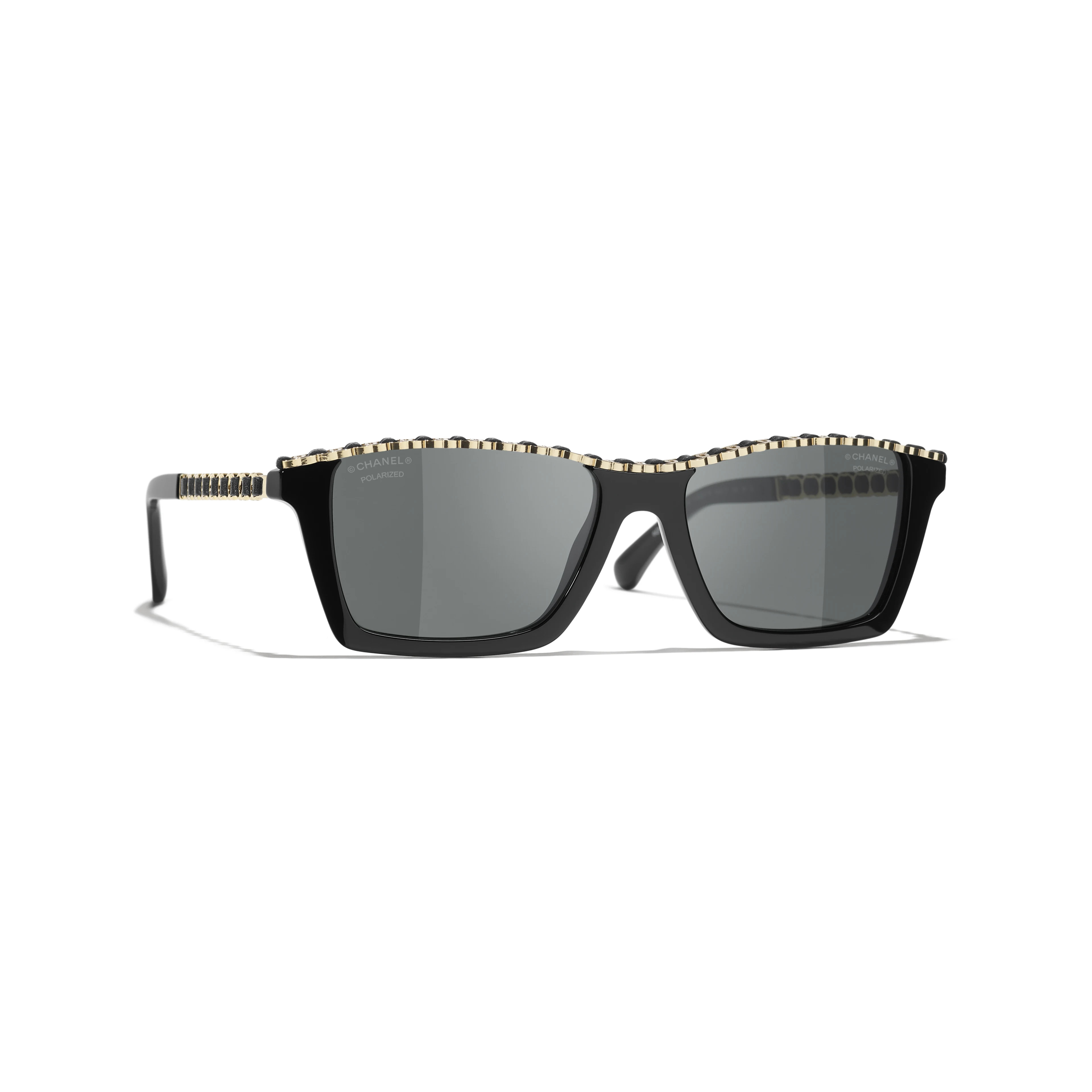 CHANEL Sunglasses: Rectangle Sunglasses, acetate & calfskin — Fashion | CHANEL | Chanel, Inc. (US)