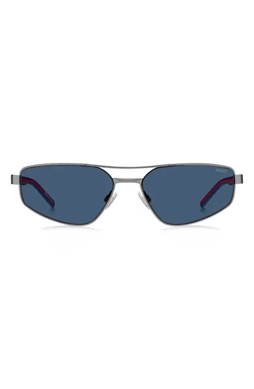 HUGO 58mm Rectangular Geometric Sunglasses in Matte Ruthenium/Blue at Nordstrom | Nordstrom
