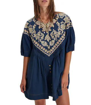 Free People Orson Round Neck Short Sleeve Button Front Mini Dress | Dillard's | Dillard's